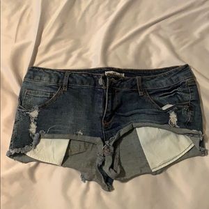 Denim shorts.